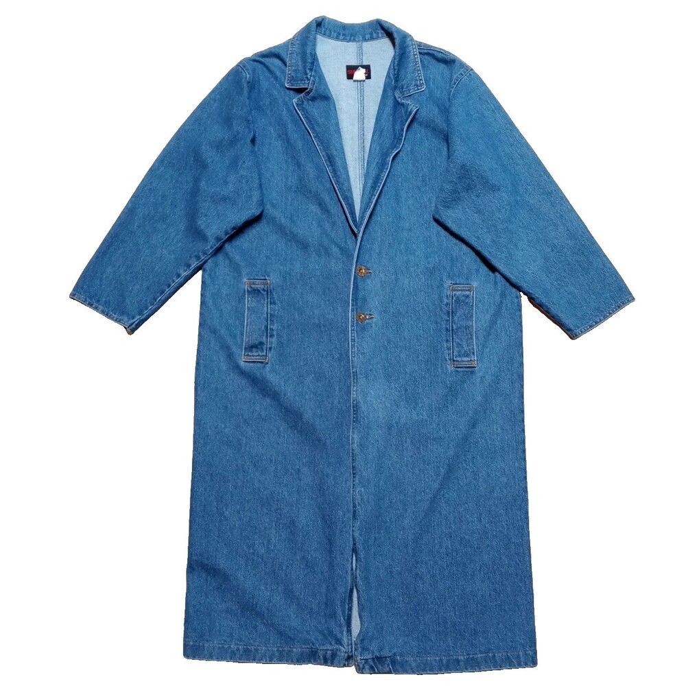 Vintage Sunbelt Denim Duster Long Coat Button Oversized 80s 90s Western Boho